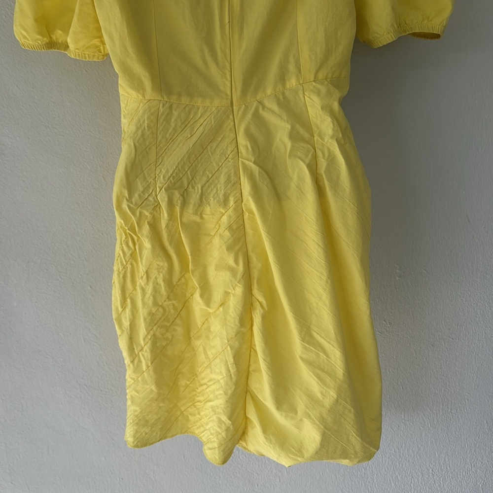 ZARA bright yellow puff sleeve ruffle cotton v-neck mini dress size small - Picture 12 of 14